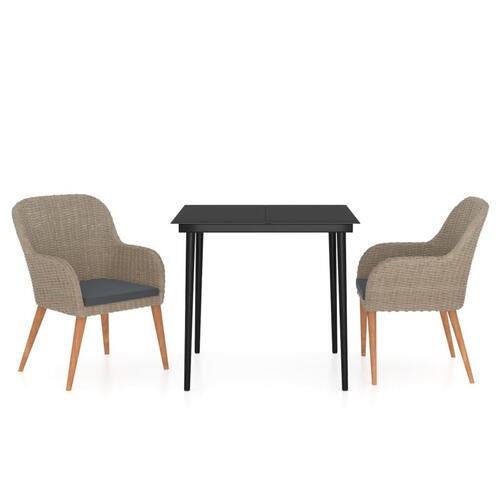 Spisebordssæt til haven 3 dele med hynder polyrattan brun