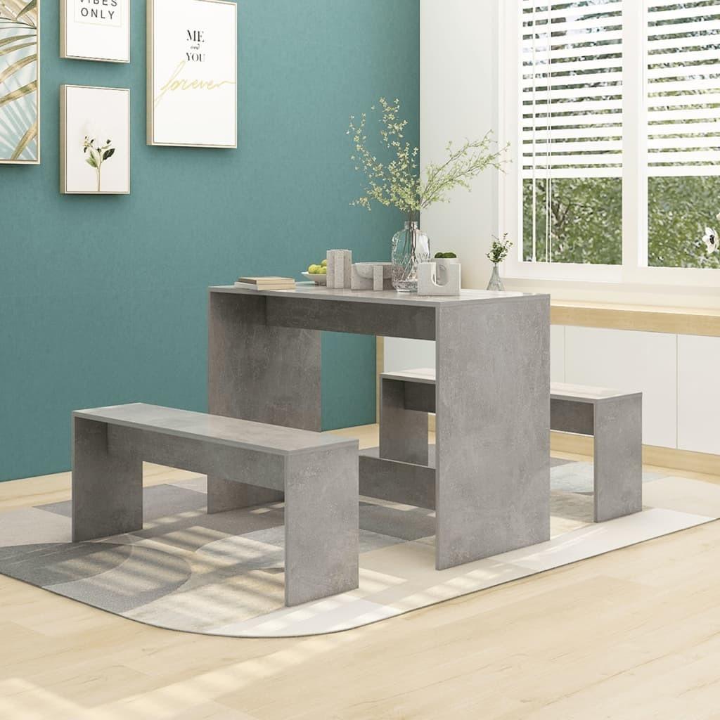 Spisebordssæt 3 dele konstrueret træ betongrå