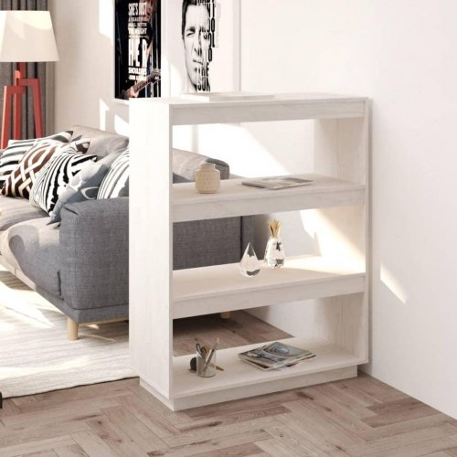 Bogreol/rumdeler 80×35×103 cm i massivt fyrretræ - hvid