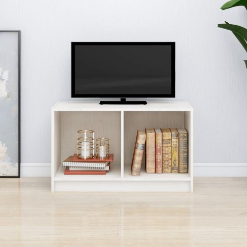 Tv-bord i massivt fyrretræ - hvid, 70 × 33 × 42 cm