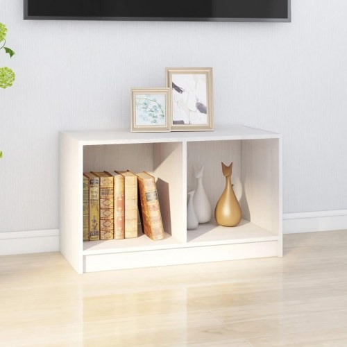 Tv-bord i massivt fyrretræ - hvid, 70 × 33 × 42 cm