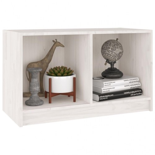 Tv-bord i massivt fyrretræ - hvid, 70 × 33 × 42 cm
