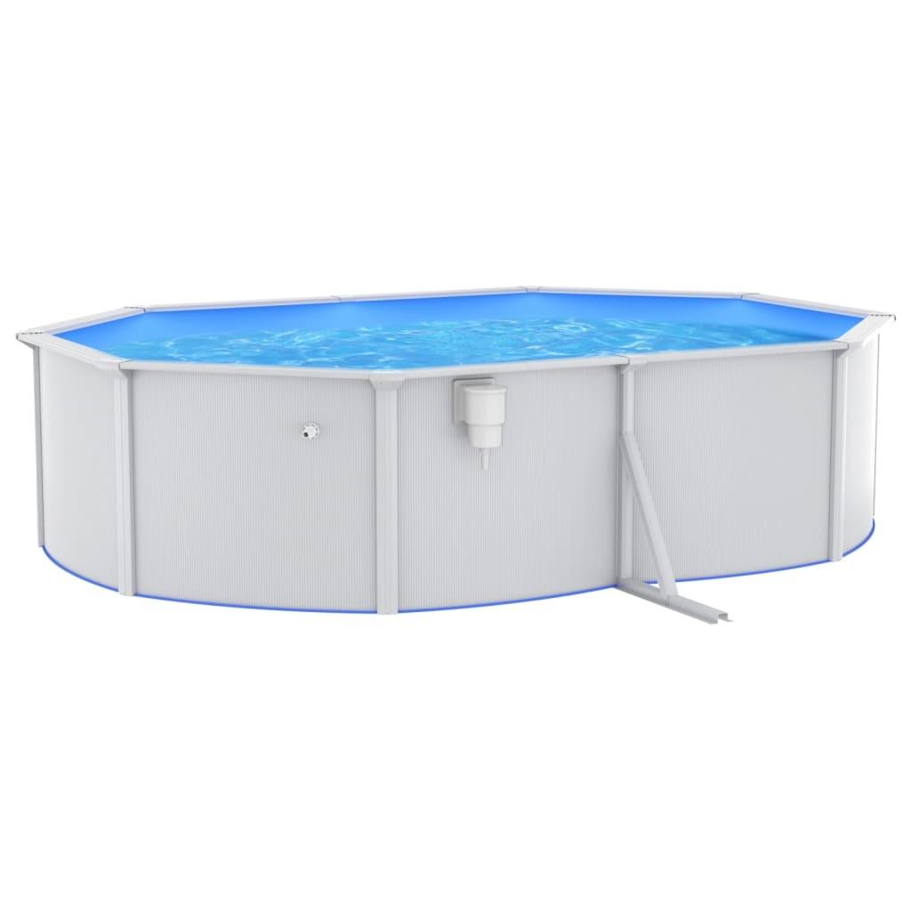 Se Swimmingpool med stålvæg 490x360x120 cm oval hvid hos Boligcenter.dk