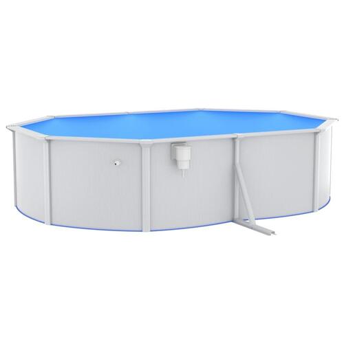 Swimmingpool med stålvæg 490x360x120 cm oval hvid