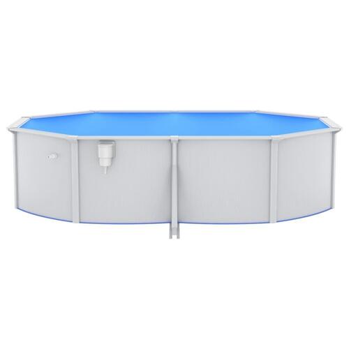 Swimmingpool med stålvæg 490x360x120 cm oval hvid