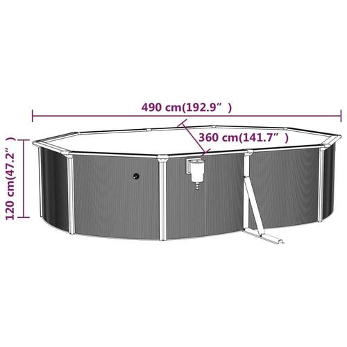Swimmingpool med stålvæg 490x360x120 cm oval hvid