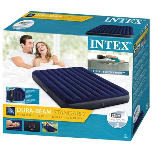 Intex luftmadras med pumpe Dura-Beam 152x203x25 cm blå