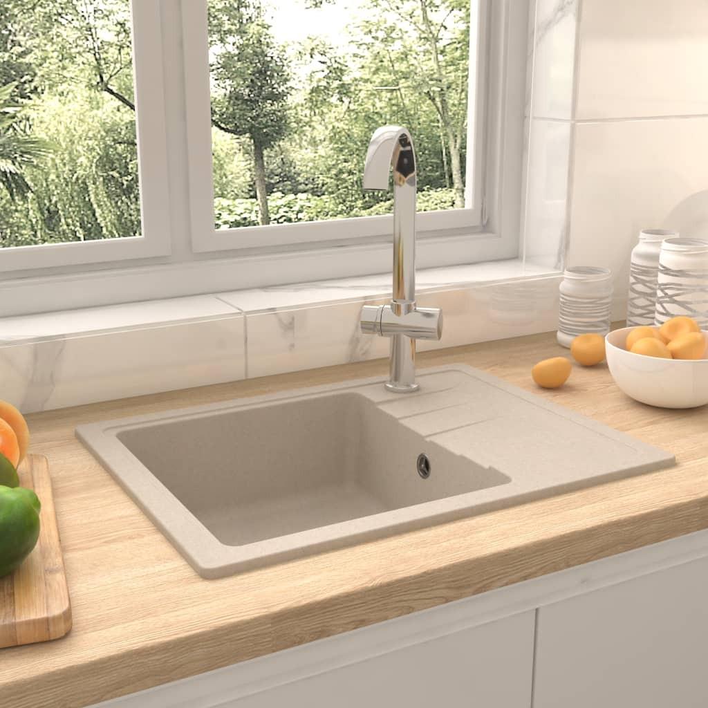 Køkkenvask med overløbshul oval granit beige