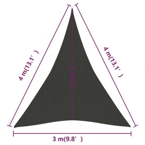 Solsejl 160 g/m² HDPE - 3×4×4 m, trekant, antracitgrå