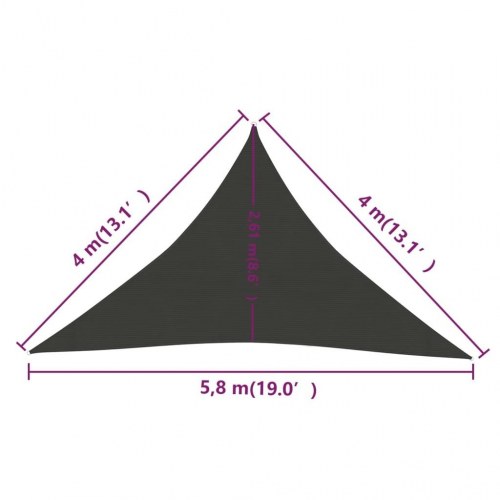 Solsejl trekant 4×4×5,8 m - HDPE 160 g/m², antracitgrå