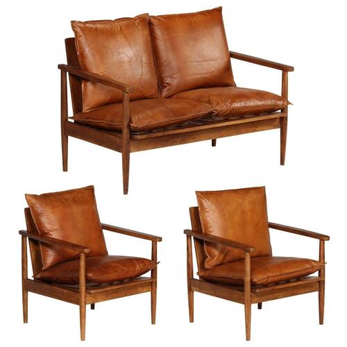 3 personers sofa ægte skind med massivt akacietræ brun