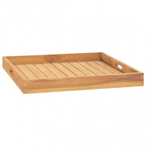 Serveringsbakke i massivt teaktræ 60 × 60 cm med håndtag