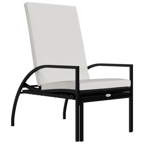 Liggestole sæt med fodskammel - polyrattan, sort/creme (2 stk.)