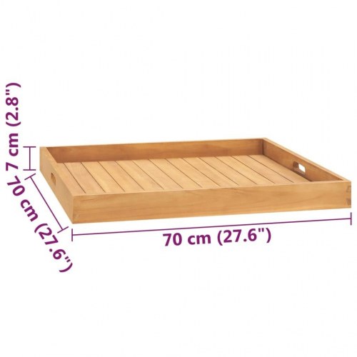 Serveringsbakke 70 × 70 cm - massivt teaktræ med håndtag