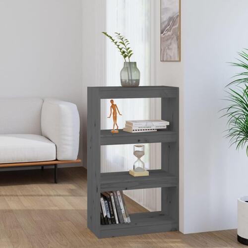 Bogreol/rumdeler 60x30x103,5 cm massivt fyrretræ grå