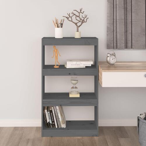 Bogreol/rumdeler 60x30x103,5 cm massivt fyrretræ grå