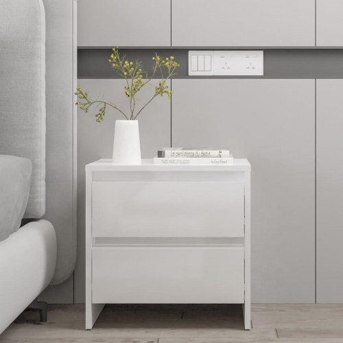 Sengeborde 2 stk. 45x34,5x44,5 cm konstrueret træ hvid højglans