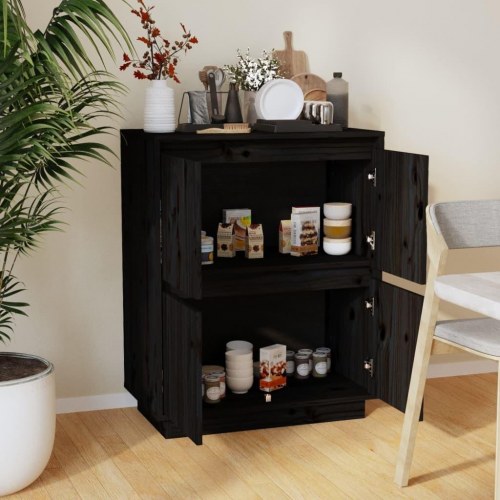 Skænk 60x34x75 cm massivt fyrretræ sort