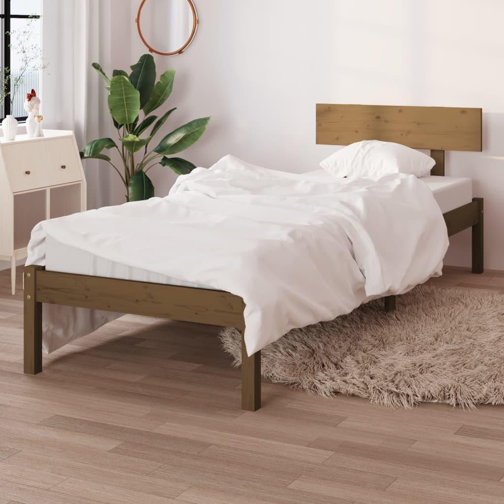 Sengestel 90x190 cm Single massivt fyrretræ gyldenbrun