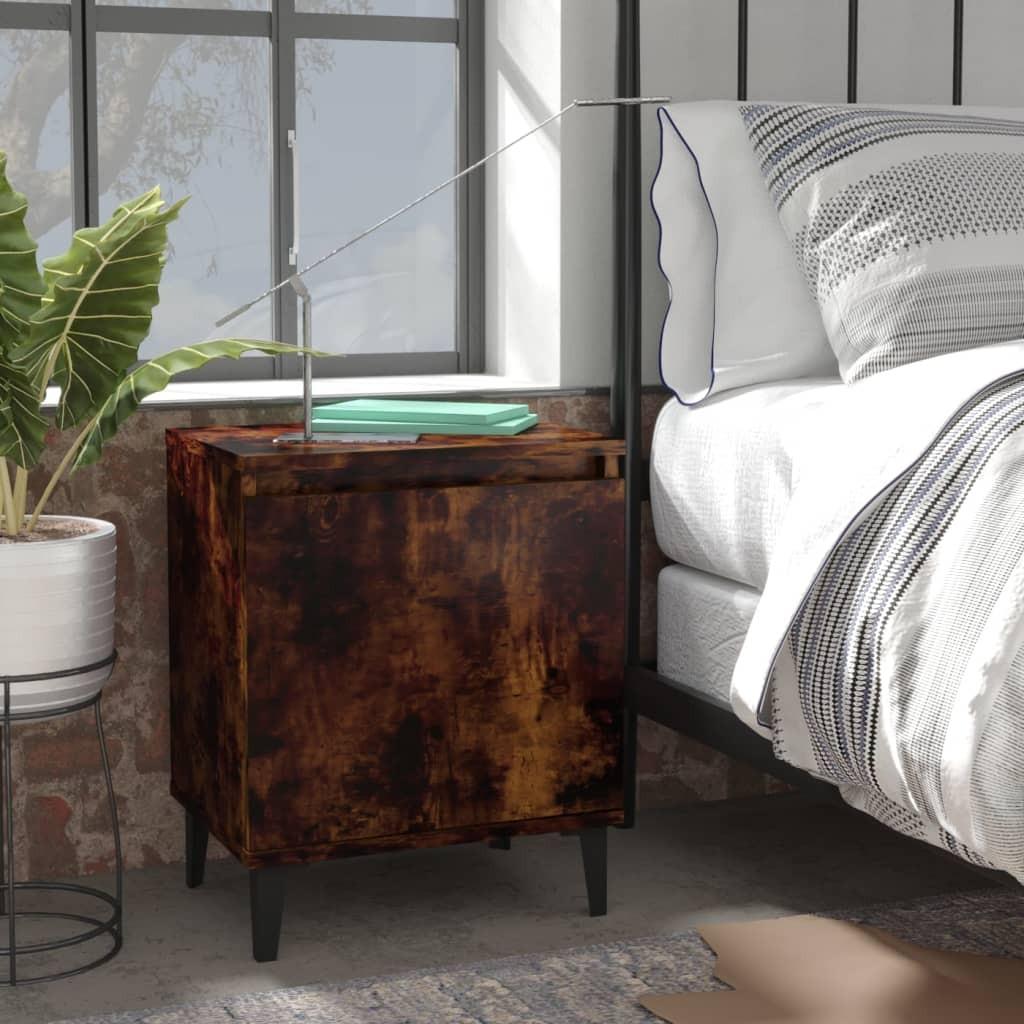 Sengebord med metalben 40x30x50 cm røget egetræsfarve