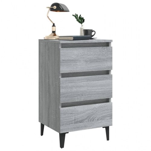 Sengebord med metalben 40x35x69 cm grå sonoma-eg