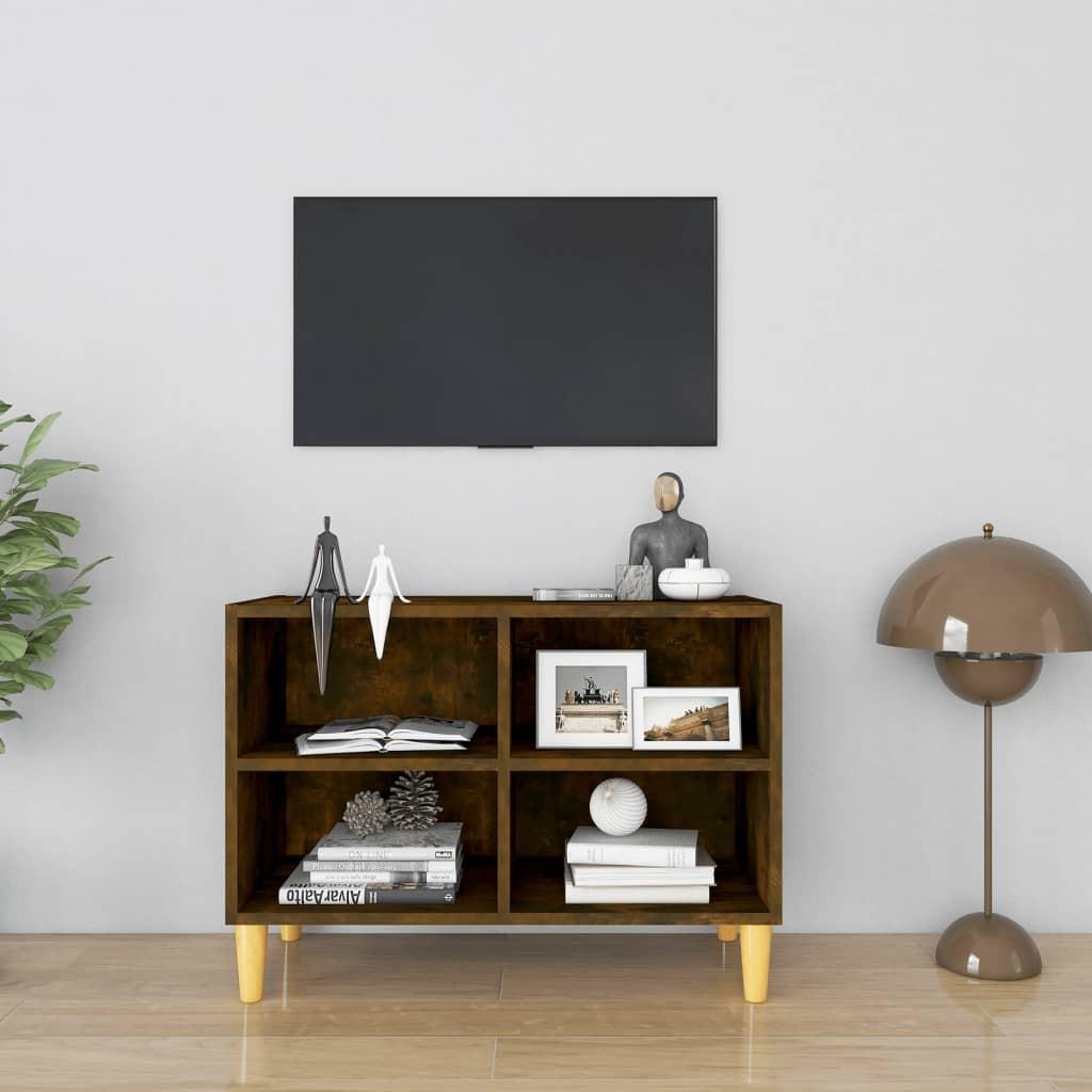 Tv-bord med massive træben 69,5x30x50 cm røget egetræsfarve