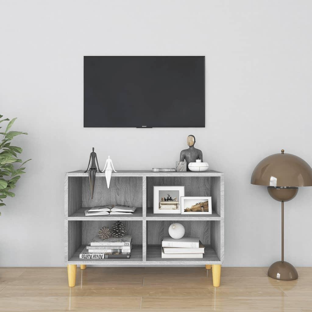 Tv-skab med massive træben 69,5x30x50 cm grå sonoma-eg