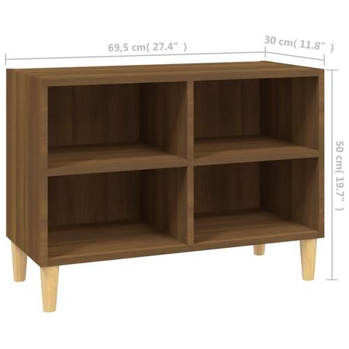 Tv-bord med massive træben 69,5x30x50 cm brun eg