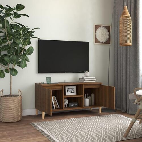 Tv-bord med massive træben 103,5x35x50 cm brun egetræsfarve