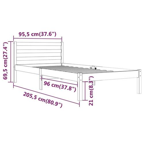 Sengeramme 90x200 cm massivt fyrretræ hvid