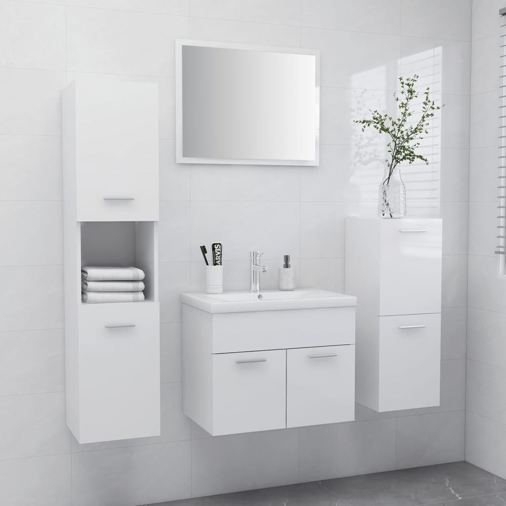 Billede af Badeværelsesmøbelsæt spånplade hvid højglans