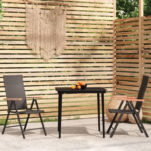 Spisebordssæt til haven 3 dele - sort glasbord og 2 polyrattan stole
