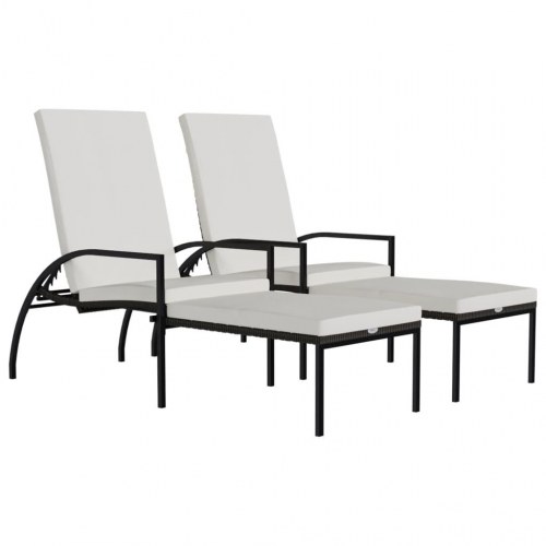 Liggestole med fodskammel i polyrattan - 2 stk., brun/creme