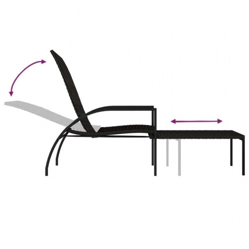 Liggestole med fodskammel i polyrattan - 2 stk., brun/creme