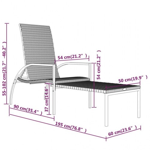 Liggestole med fodskammel i polyrattan - 2 stk., brun/creme