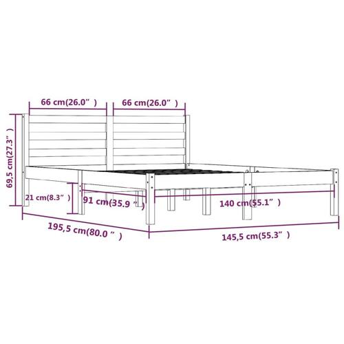 Sengeramme 140x190 cm massivt fyrretræ hvid