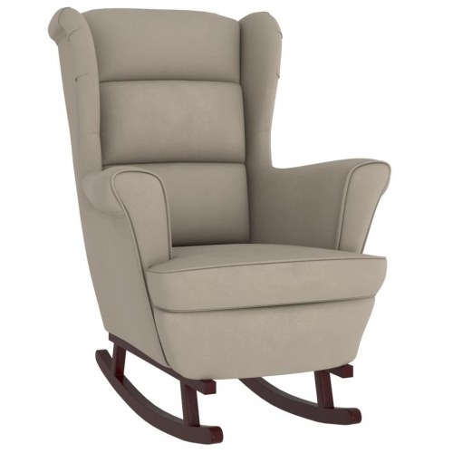 Gyngestol med ryglæn lysegrå fløjl og massivt træ