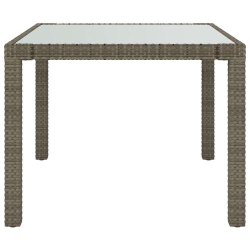 Havebord 90x90x75 cm hærdet glas og polyrattan grå