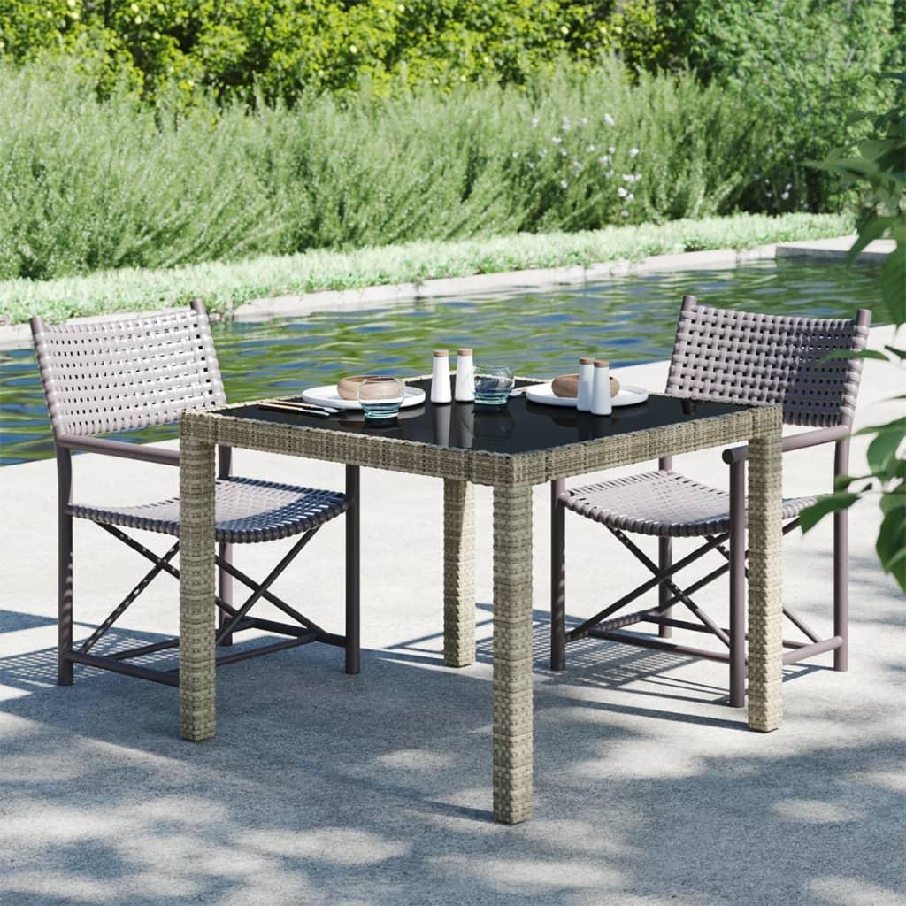 Havebord 90x90x75 cm hærdet glas og polyrattan grå