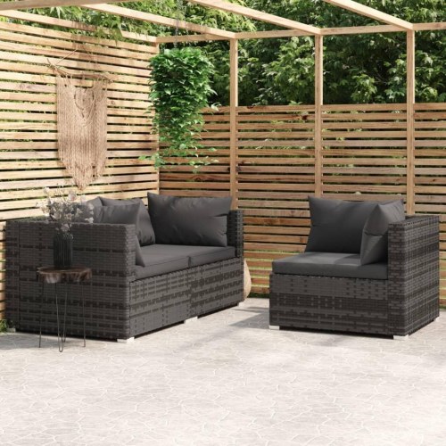 Loungesæt til haven i polyrattan - 3 dele med hynder, grå