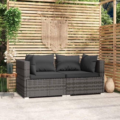 2-personers sofa med hynder i polyrattan - grå