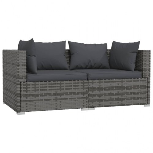 2-personers sofa med hynder i polyrattan - grå