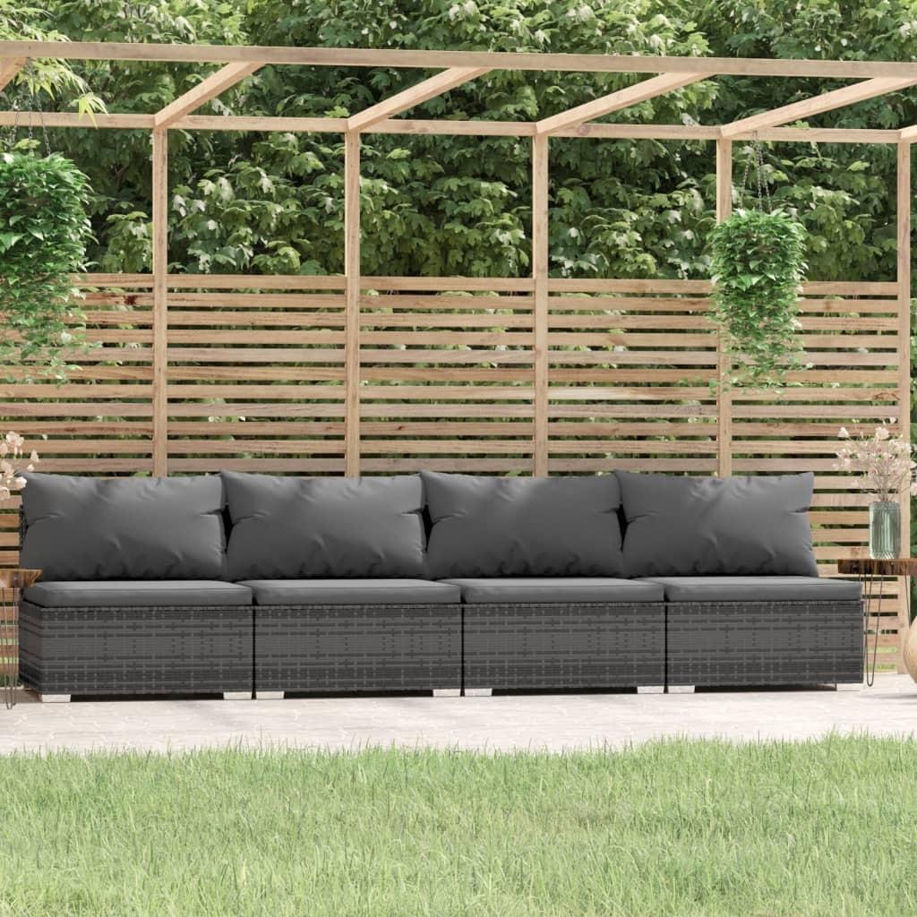 4-personers sofa med hynder polyrattan grå