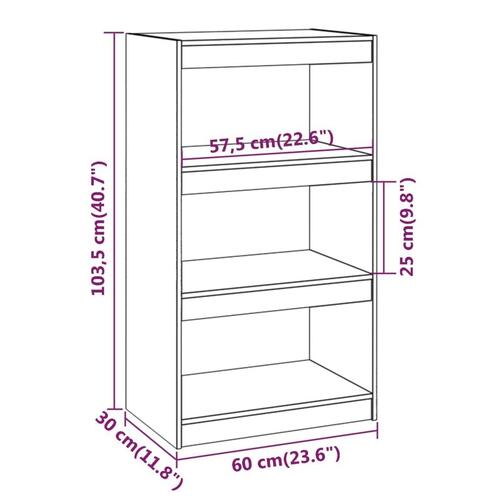 Bogreol/rumdeler 60x30x103,5 cm massivt fyrretræ sort