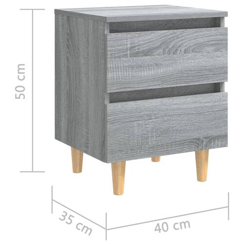 Sengeborde 2 stk. med massive træben 40x35x50 cm grå sonoma-eg