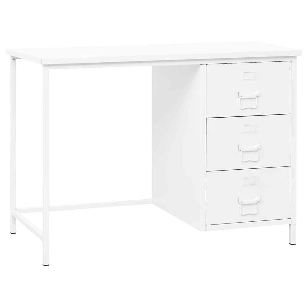 Industrielt Skrivebord Med Skuffer 105x52x75 Stål Hvid