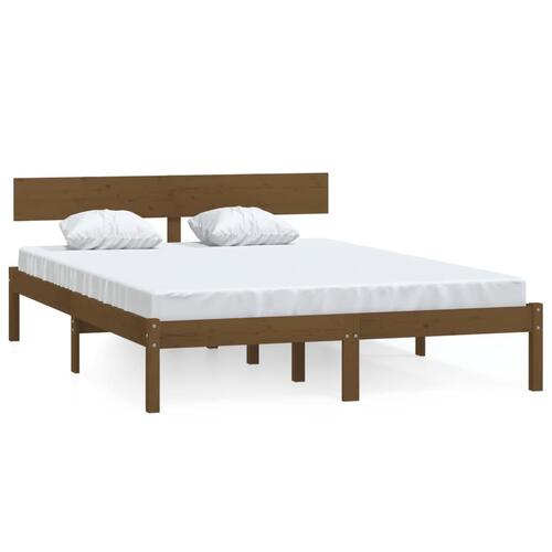 Sengeramme 135x190 cm Double massivt fyrretræ gyldenbrun