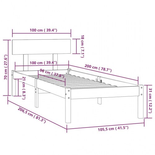 Sengeramme 100x200 cm massivt fyrretræ