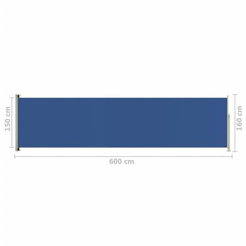 Sammenrullelig sidemarkise til terrassen 160 x 600 cm blå