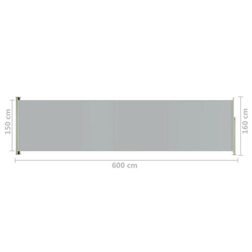 Sammenrullelig sidemarkise til terrassen 160 x 600 cm grå